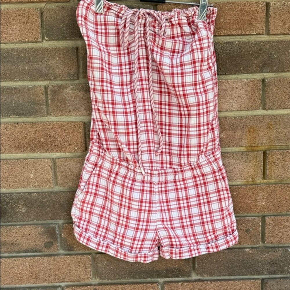 Abercrombie & Fitch Red Plaid Romper With Pockets Size S